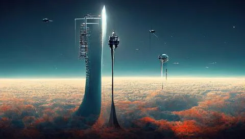 Space elevator, conceptual illustration Illustrazione stock