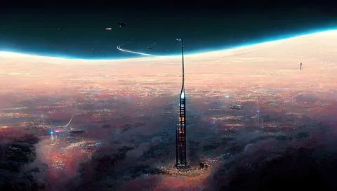Space elevator, conceptual illustration Illustrazione stock