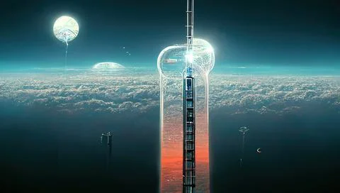 Space elevator, conceptual illustration 库存插图