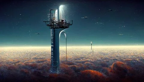 Space elevator, conceptual illustration Illustrazione stock