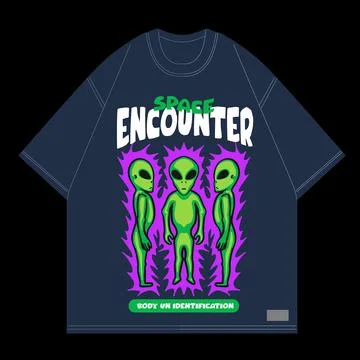 Space encounter design style alien showing purple light around streetwear sty Stock Illustration