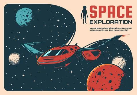 Space exploration adventure vector retro poster Stock Illustration