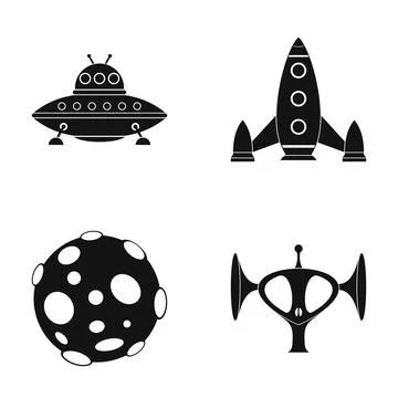 Space exploration and alien spaceship iconography collection Stock Illustration