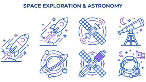 Space exploration and astronomy graphic icon set with exploration, astronomy Stock Illustration