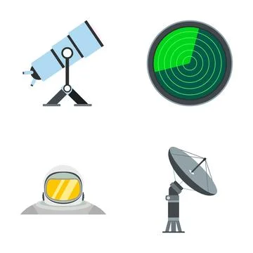 Space exploration and observation technology flat icons Stock Illustration