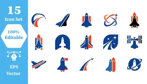 Space exploration and rocket shuttle icon set with exploration, technology Stock Illustration
