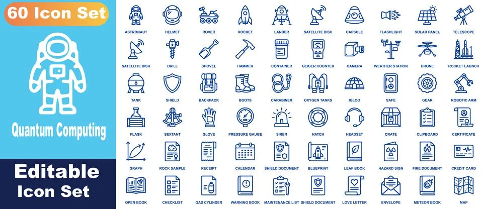 Space exploration and science icon set, 60 blue line icons featuring astron.. Stock Illustration