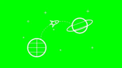 Space exploration animated rocket flying from earth to planet on green screen Stock Footage 347413288