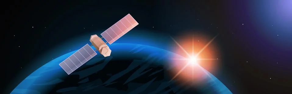 Space exploration astronautics technology concept observation satellite flying Stock Illustration