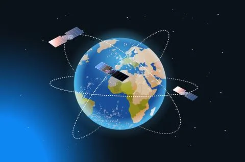 Space exploration astronautics technology concept observation satellite flying Stock Illustration