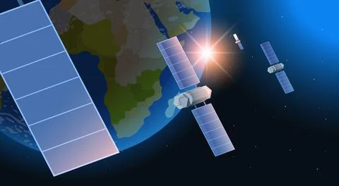 Space exploration astronautics technology concept observation satellite flying Stock Illustration