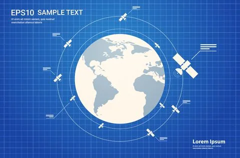 Space exploration astronautics technology concept observation satellite flying Stock Illustration