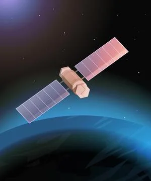 Space exploration astronautics technology concept observation satellite flying Stock Illustration