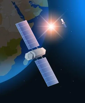 Space exploration astronautics technology concept observation satellite flying Stock Illustration