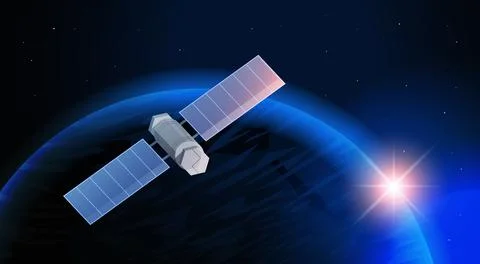 Space exploration astronautics technology concept observation satellite flying Stock Illustration