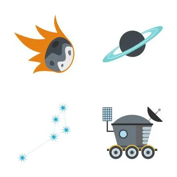 Space exploration astronomy and cosmic objects icon set Stock Illustration