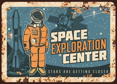 Space exploration center vector rusty metal plate Illustrazione stock