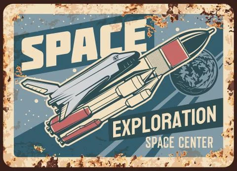 Space exploration center vector rusty metal plate Illustrazione stock