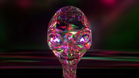 Space exploration concept. The alien's diamond face changes shape. Pink neon Stock Footage 169465819