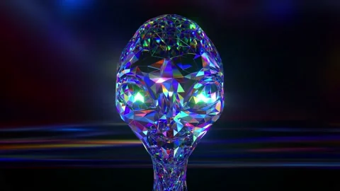 Space exploration concept. The alien's diamond face changes shape. Blue neon Stock Footage 169465875