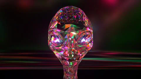 Space exploration concept. The alien's diamond face. Pink green neon color. 3d Ilustración de archivo