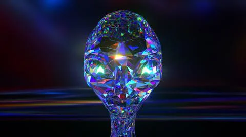 Space exploration concept. The alien's diamond face. Blue neon color. 3d Ilustración de archivo