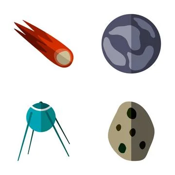 Space exploration elements including comet planet asteroid satellite Illustrazione stock