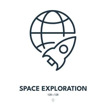 Space Exploration Icon. Rocket, Spaceship, Cosmos. Editable Stroke Illustrazione stock