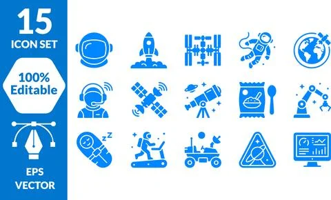 Space Exploration Icon Set Featuring Astronauts and Spacecraft Equipment 스톡 일러스트