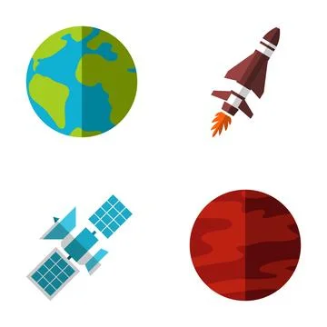 Space exploration icons with earth, mars, rocket, and satellite Stock Illustration
