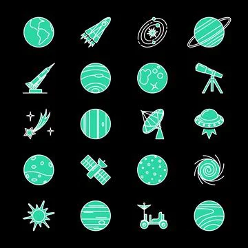 Space exploration icons set in colored line style Stock Illustration