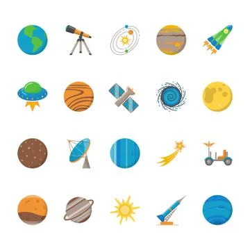 Space exploration icons set in flat style Stock Illustration