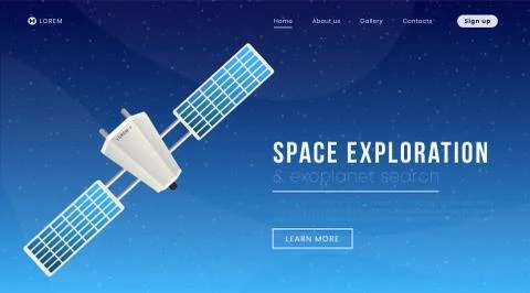 Space exploration landing page vector template. Modern science, cosmology Stock Illustration