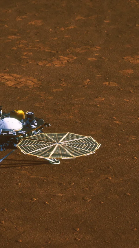 Space exploration mission capturing a Mars lander on the red planet surface Stock Footage 327381691