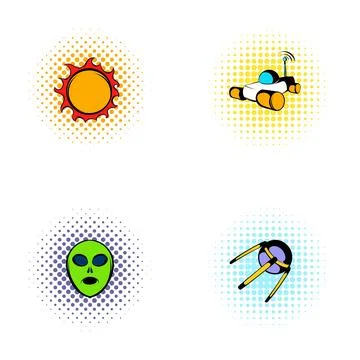 Space exploration pop art comic style icons Stock Illustration