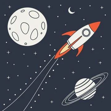 Space Exploration Rocket Planet and Celestial Body Icons Stock Illustration