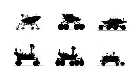 Space Exploration Rover Black Solid Silhouettes Pack of Six 스톡 일러스트
