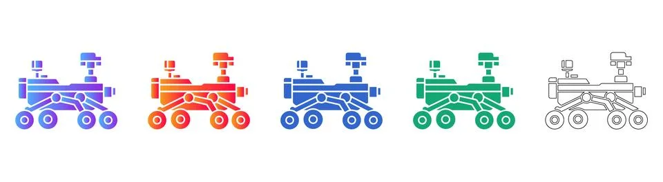 Space Exploration Rover Icon Set in Multiple Styles 스톡 일러스트