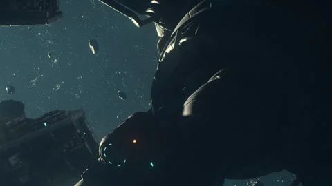 Space exploration scene with a spacecraft and debris in the background Stock Footage 344061752