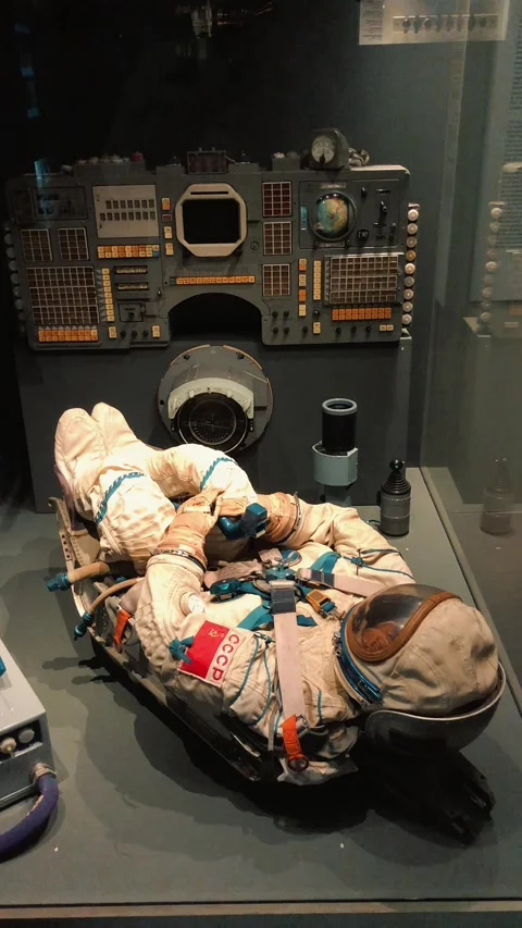 Space exploration section in the museum 3 Stock Footage 345090455