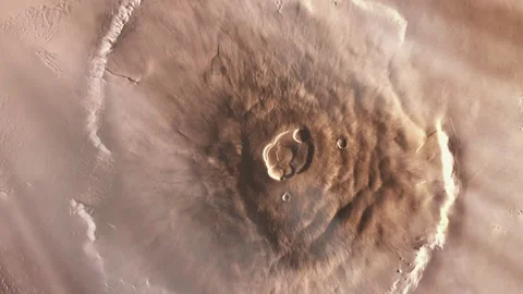 Space Exploration Simulation Of Olympus Mons High Mountain On Mars Stock Footage 114878354