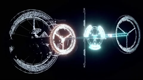 Space Exploration Station in Dark Space With Abstract Scanning Particles Stock Footage 145185372