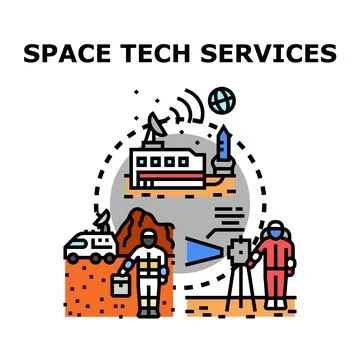 Space exploration technology and scientific research services Illustrazione stock