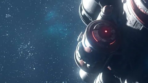 Space exploration technology is shown in close view in a dark setting Stock Footage 344317397