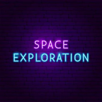 Space Exploration Text Neon Label Stock Illustration