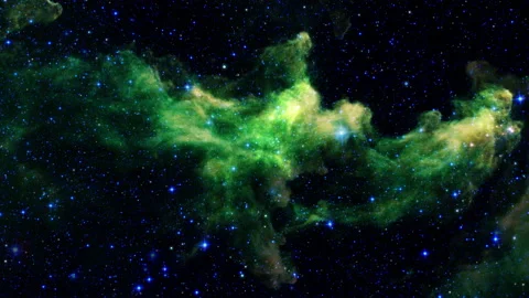 Space exploration through green head nebula Video stock 166132205