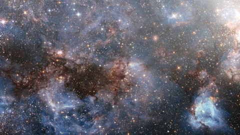 Space exploration through outer space towards glowing milky way galaxy Stock Footage