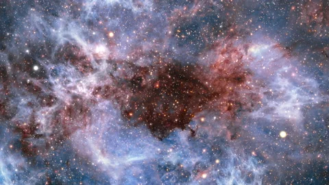 Space exploration through outer space towards glowing milky way galaxy Stock Footage 204884234