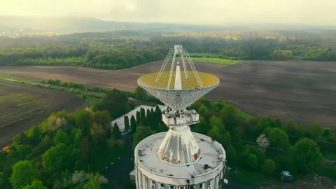 Space exploration using a radio telescope. Transmission of information over a Stock Footage 155784204