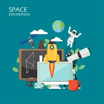 Space exploration vector flat style design illustration Stock Illustration